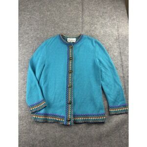 VTG CastleBrook Womens 10 Colorful USA Cardigan Preppy Mrs Frizzle Artsy Grandma